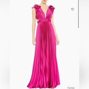 Ienna for Mac Duggal Pleated Lace Up Satin Gown